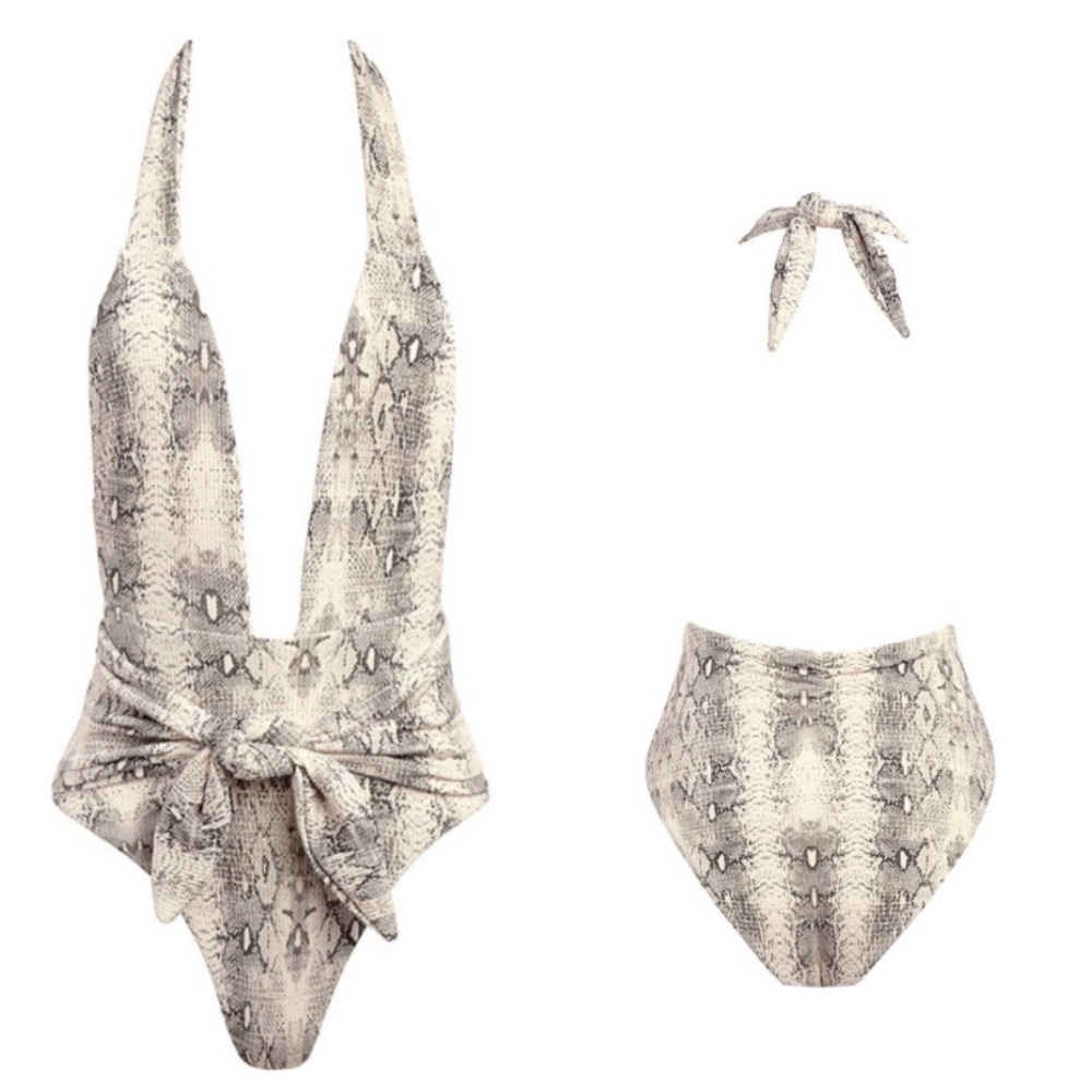 Montce Women's Snake Rib Tropez Tie-Up One-Piece swimsuit nwt